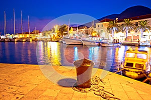 Town of Bol on Brac island harbor at sunset view