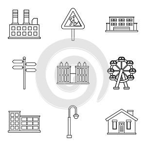 Town building icons set, outline style photo