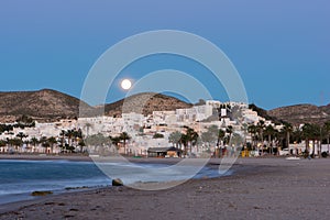 The town of Carboneras de Almeria under the moon