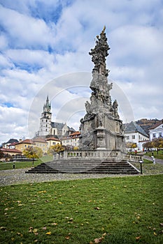 Town castle and plague column in Kremnica, Slovakia, travel destination