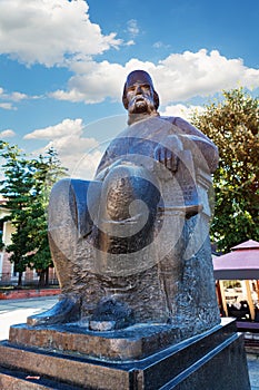 The town center of Kragujevac - the biggest town of Sumadija area. Memorial statue monument to Vuk Karadzic