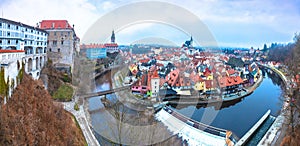 Town of Cesky Krumlov and Vltava river panoramic view