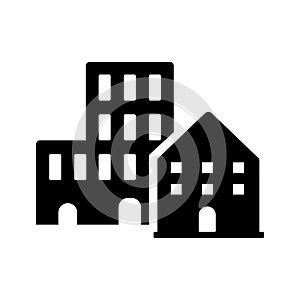 Town, city, buildings icon. Black vector graphics