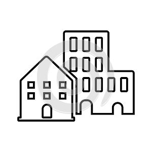 Town, city, buildings outline icon. Line art vector