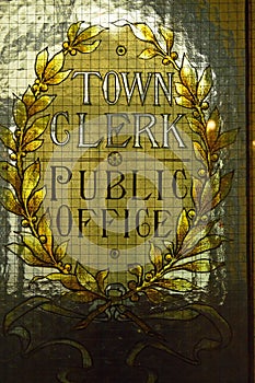 Town clerk office stained glass window in Glasgow City Chambers