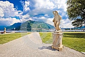 Town of Como public park near villa Olmo view, Como lake waterfront photo