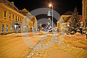 Town in deep snow on Christmas