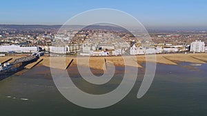 The town of Eastbourne and its famous pier from above