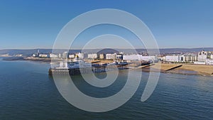 The town of Eastbourne and its famous pier from above