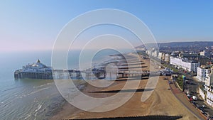 The town of Eastbourne and its famous pier from above