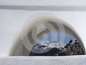 Town Of Fira Santorini Greece Through A Small Window