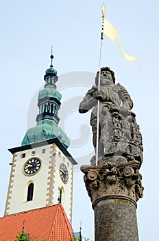 Town Fountain with Knight Sculpture, Tabor, Czech Republic photo