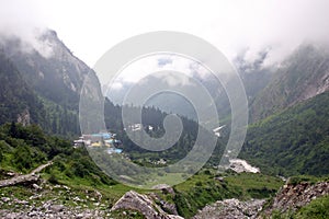 Town of Gangria at the entrance to Valley of Flowers, Uttarkhand, India