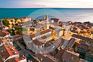 Town of Grado church and waterfront aerial evening view photo