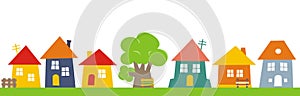 Town, group of houses, vector illustration, village photo