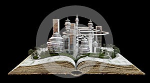 Town growing from old book concept construction composition