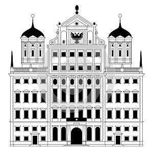 Town Hall in Augsburg, facade in flat design