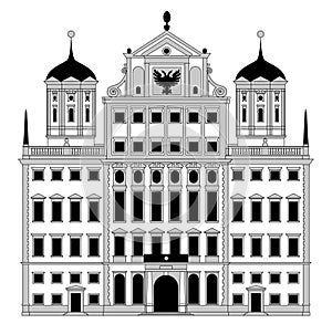 Town Hall in Augsburg, facade in flat design