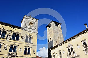 The Town Hall building is the clock tower, in Belluno, Italy