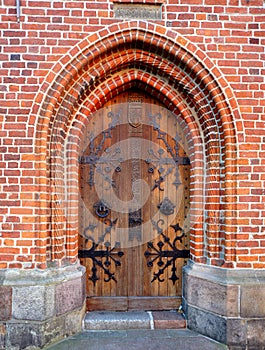 Town Hall door in the town of Ribe, Denmark