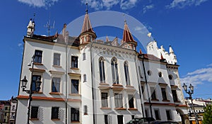 Town hall. A historic building with neo-gothic and neo-renaissance style features, located on the Market Square.
