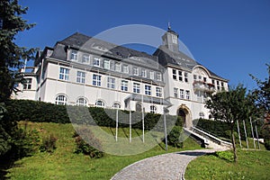 Town hall of Klingenthal, a village in Vogtland region of Saxony, Germany. It is famous as a musical instrument-making region and