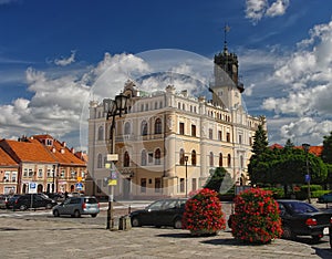 Town Hall and market square in Jaroslaw. Poland