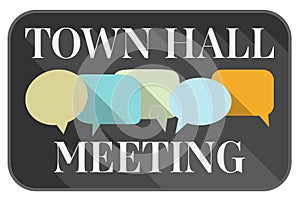 town hall meeting sign or sticker with speech bubbles