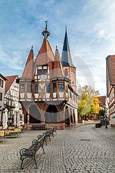 The town-hall of Michelstadt on a sunny day in fall