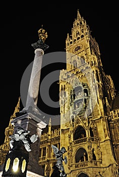 The town hall of Munich in Bavaria at night