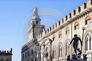 Town hall and Neptune Fountain of Bologna, Italy