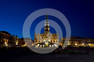 Town Hall at night, Main Square & x28;Rynek Wielki& x29;, Zamosc, Poland photo