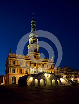 Town Hall at night, Main Square & x28;Rynek Wielki& x29;, Zamosc, Poland photo