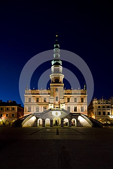 Town Hall at night, Main Square (Rynek Wielki), Zamosc, Poland