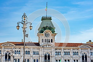 town hall on the piazza dell unita d'italia in Trieste next to the sea