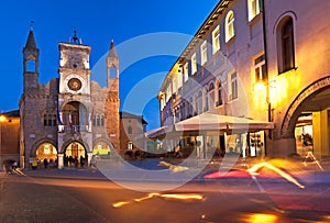 The town hall of Pordenone, the symbol of the city at sunset. Italy