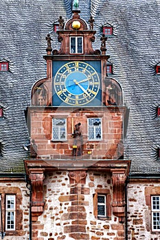 Town Hall renaissance tower with the clock gable in Marburg, Hesse, Germany