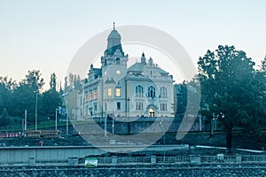 Town Hall in Silesian Ostrava at sunrise time. Building in Ostrava, Czech Republic