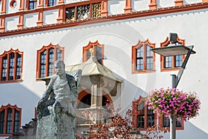 Town hall with statue from Plauen in Vogtland