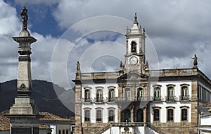 Town Hall and Tiradente's statue in Ouro Preto, Brazil.