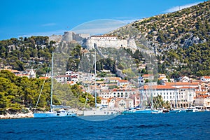 Town of Hvar and Fortica fortress waterfront view