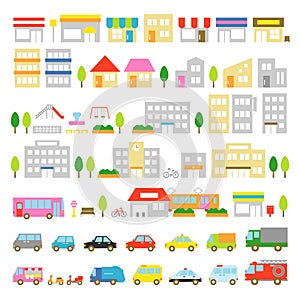 Town icon stores houses vehicles photo