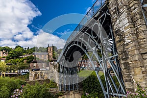 The town of Ironbridge, Shropshire. UK and the ancient bridge across the River Severn