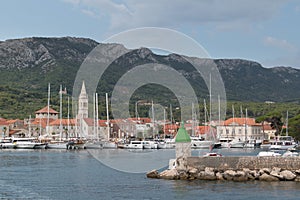 The town of Jelsa and the port with boats on the island of Hvar in Croatia