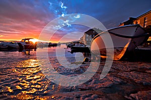 Town of Karlobag in Velebit colorful sunset panoramic view