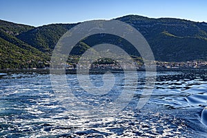 Town of KomiÅ¾a, Vis island, seen from a ship