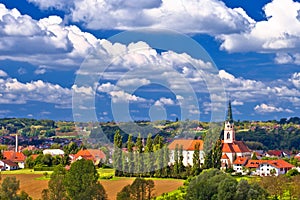 Town of Krizevci cathedral and green landscape view