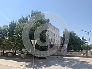 The town of Leskovac in southern Serbia - A view of the building of the Gymnasium School Center in the summer time.