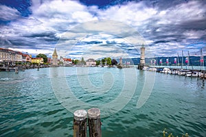 Town of Lindau on Bodensee lake panoramic view