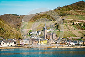 Town of Lorchhausen with Rhine river, Rheinland-Pfalz, Germany